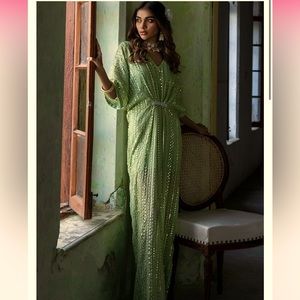 Threads & Motifs Chiffon Kaftan w/pearl embroidered dupatta and pants